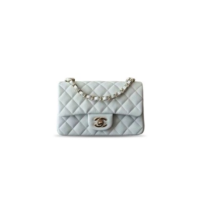 CHANEL MINI RECTANGULAR BABY BLUE CAVIAR HARDWARE (20*12*6cm)